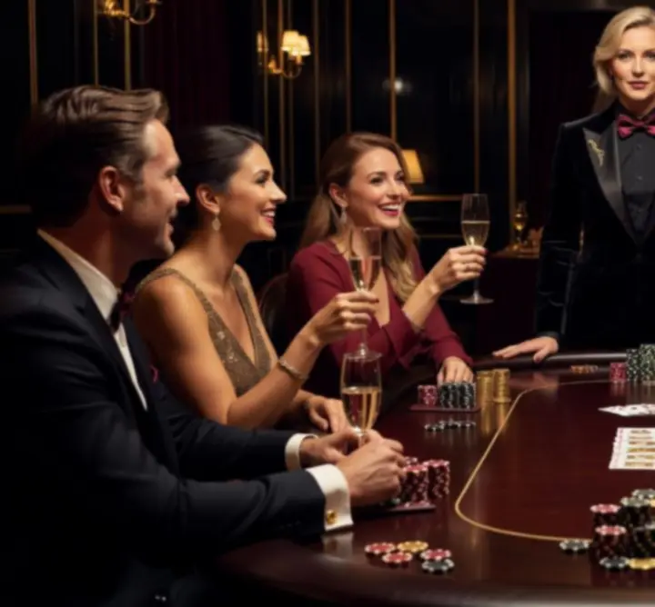 Elegancki stół pokerowy z żetonami i kartami podczas eventu