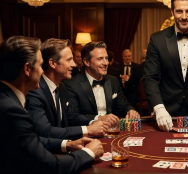Profesjonalny prowadzący i krupierzy podczas wieczoru pokerowego