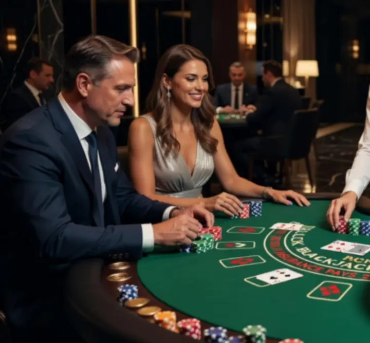 Stół do ruletki i blackjacka przygotowany na wieczorny event