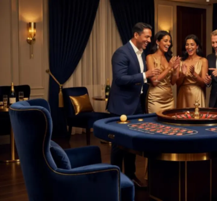Prywatne przyjęcie urodzinowe w stylu casino night z gośćmi przy stole pokerowym