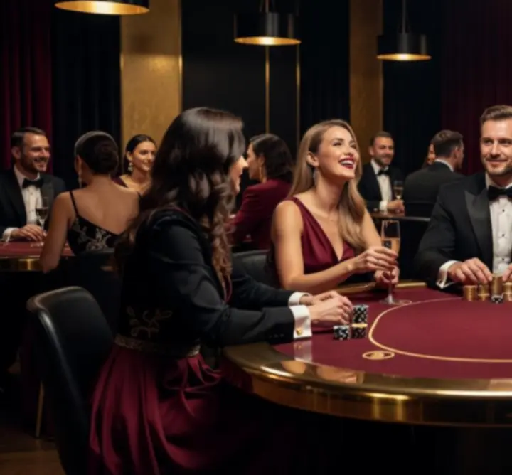 Goście Venue Fusion Club bawiący się przy eleganckim stole pokerowym podczas eventu rozrywkowego
